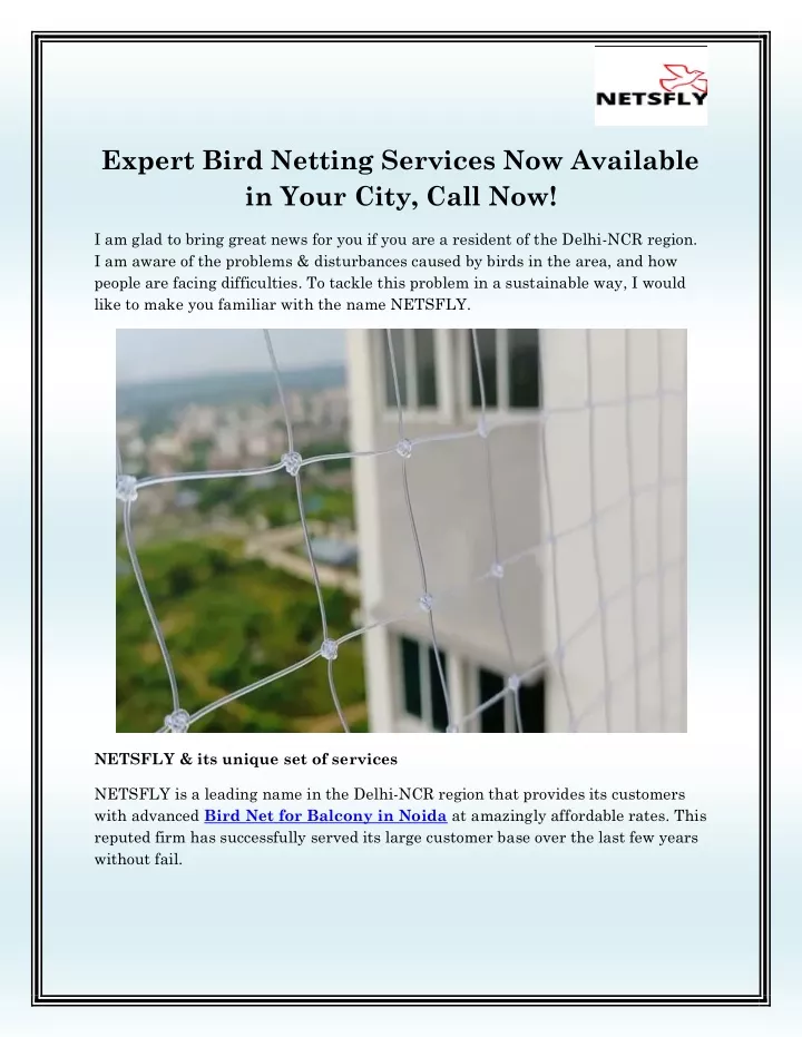 expert bird netting services now available