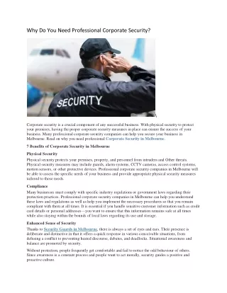 Why Do You Need Professional Corporate Security