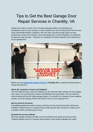 Tips to Get the Best Garage Door Repair Services in Chantilly, VA