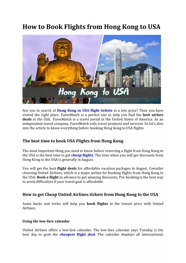 how to book flights from hong kong to usa