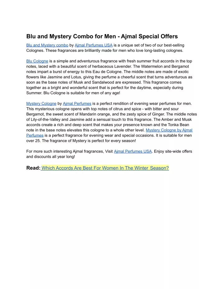 blu and mystery combo for men ajmal special offers