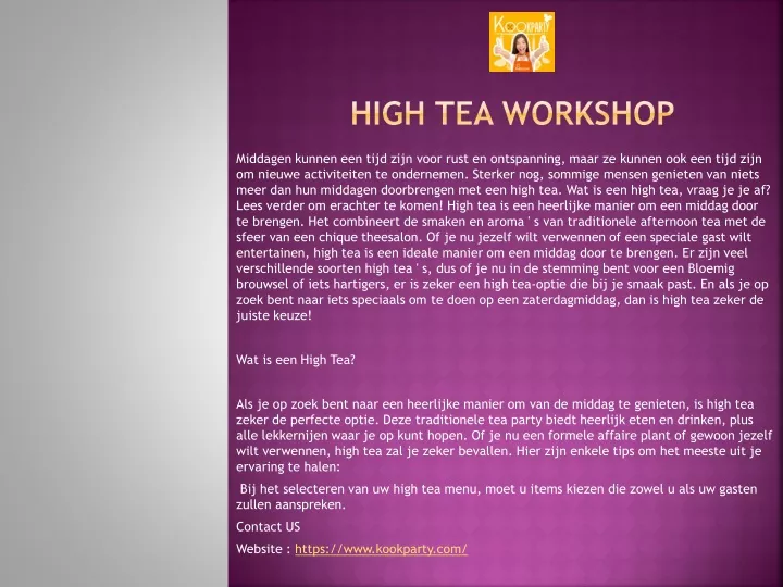 high tea workshop