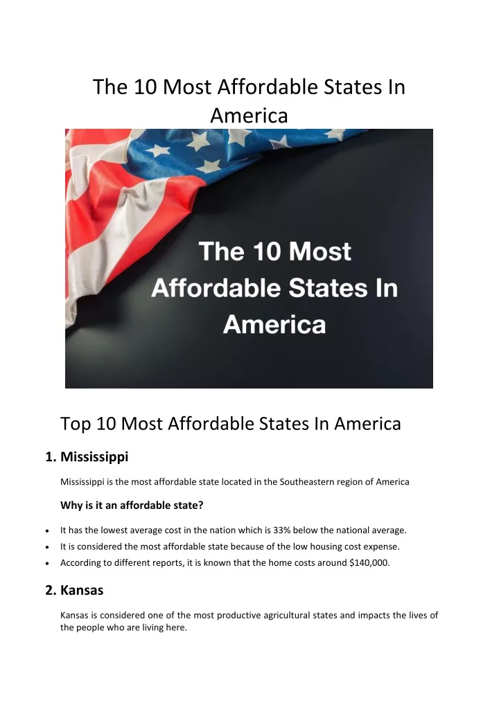 the 10 most affordable states in america