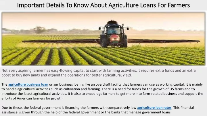 important details to know about agriculture loans for farmers