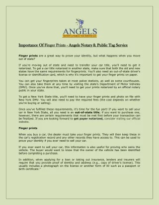 Importance Of Finger Prints - Angels Notary and Public Tag Service