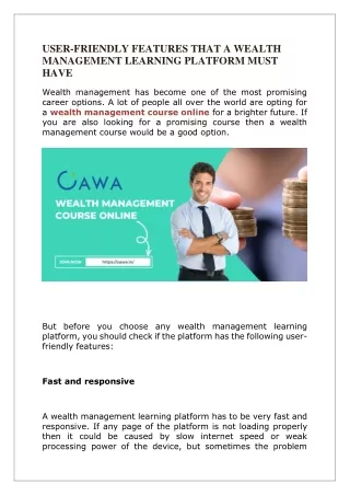user friendly features that a wealth management