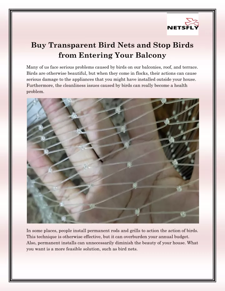 buy transparent bird nets and stop birds from