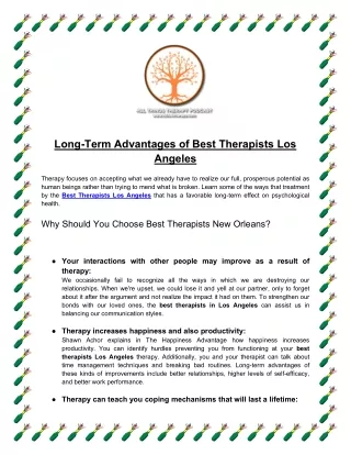 Long-Term Advantages of Best Therapists Los Angeles