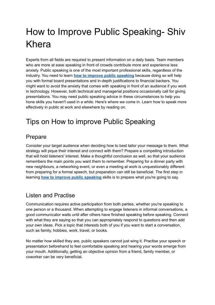 how to improve public speaking shiv khera