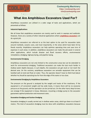 What Are Amphibious Excavators Used For