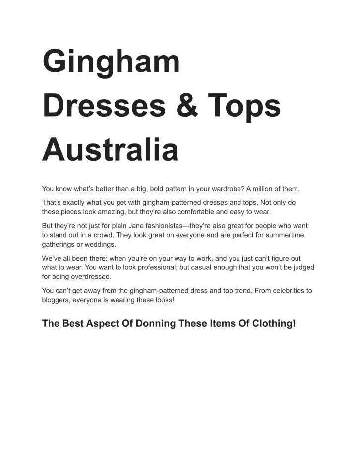 gingham dresses tops australia