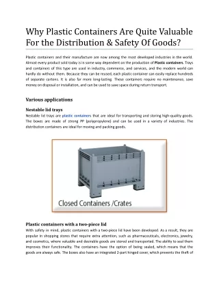 Why Plastic Containers Are Quite Valuable For the Distribution & Safety Of Goods.docx