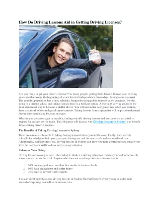 How Do Driving Lessons Aid in Getting Driving Licenses