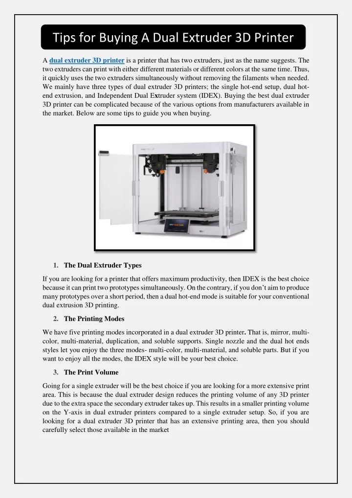 tips for buying a dual extruder 3d printer