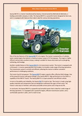 More About Information Swaraj 969 FE