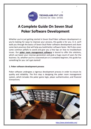 A Complete Guide On Seven Stud Poker Software Development