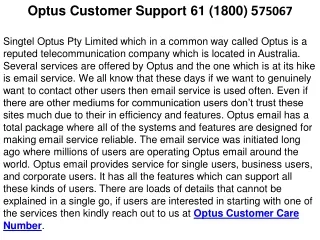 61(1800) 575067 Optus Customer Care QLD