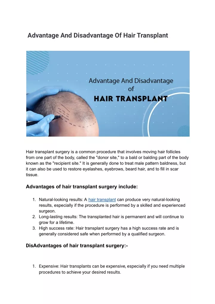 advantage and disadvantage of hair transplant