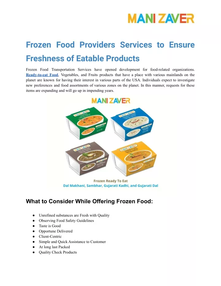 frozen food providers services to ensure