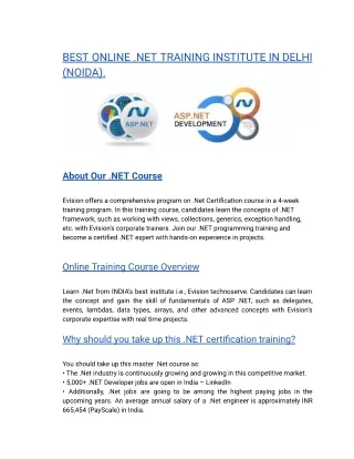 BEST ONLINE .NET TRAINING INSTITUTE IN  HYDERABAD