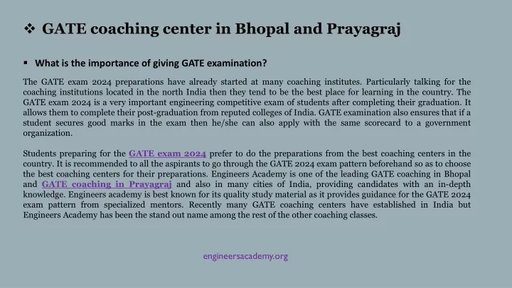 gate coaching center in bhopal and prayagraj