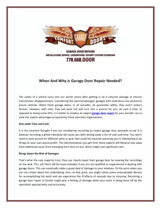 When And Why is Garage Door Repair Needed