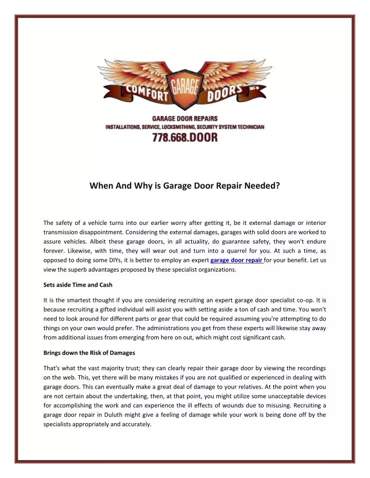 when and why is garage door repair needed