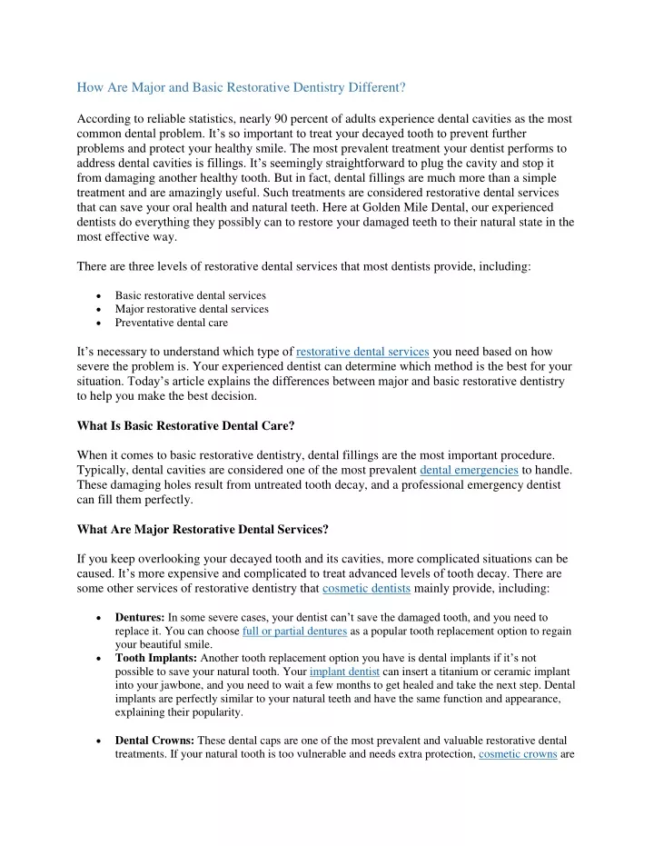 how are major and basic restorative dentistry