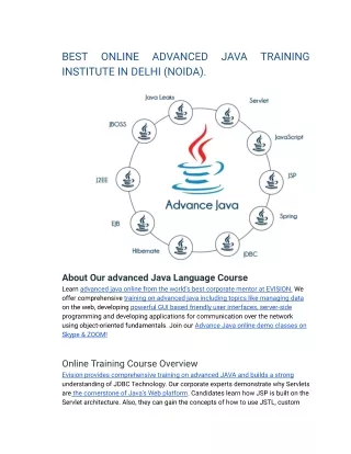 BEST ONLINE ADVANCED JAVA TRAINING INSTITUTE IN DELHI (NOIDA).