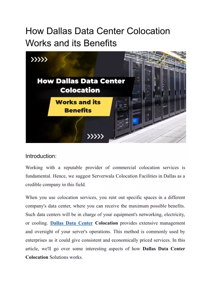 PPT - How Dallas Data Center Colocation Works And Its Benefits ...