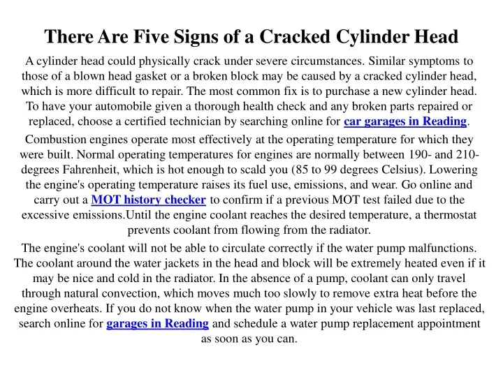 there are five signs of a cracked cylinder head