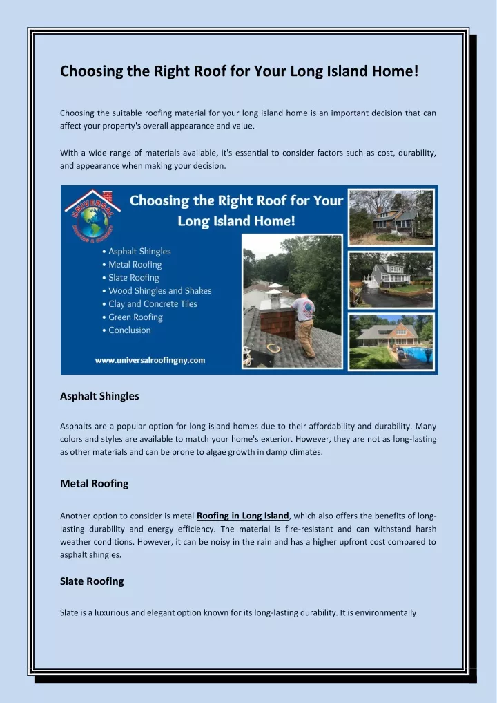 choosing the right roof for your long island home