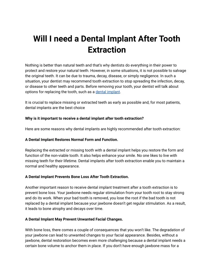 will i need a dental implant after tooth