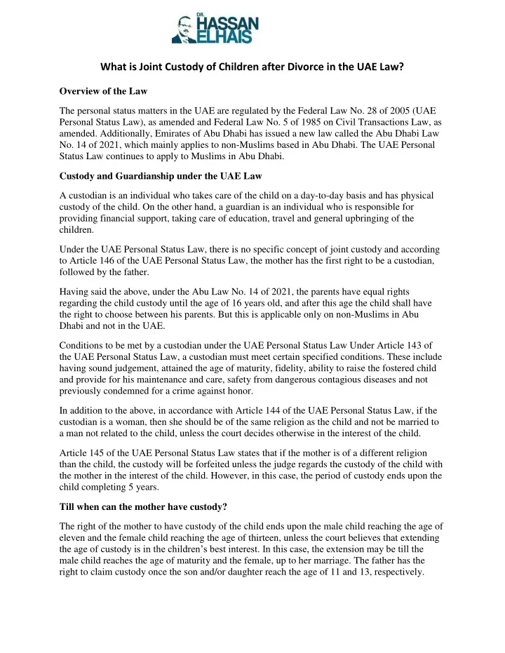 PPT What Is Joint Custody Of Children After Divorce In The UAE Law 