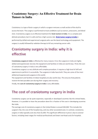 Best Brain Tumor Surgeon in India