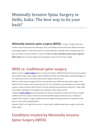 Minimally Invasive Spine Surgery in Delhi, India: The best way to fix your back?