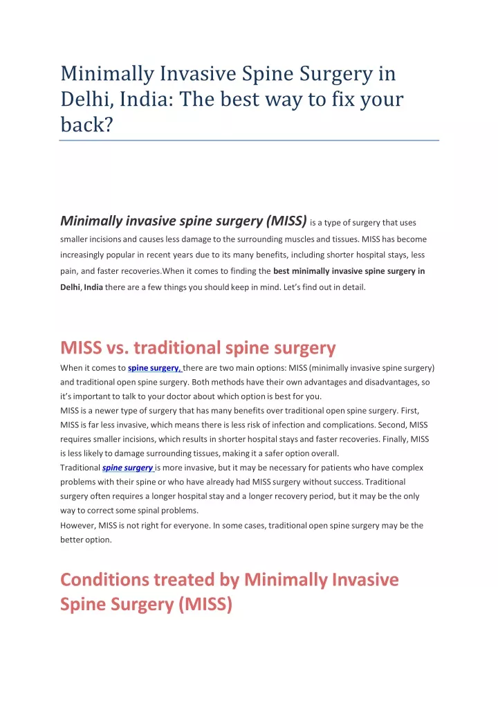 minimally invasive spine surgery in delhi india the best way to fix your back
