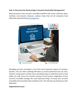 How to overcome the shortcomings in Accounts Receivables management ?