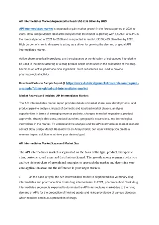 api intermediates market augmented to reach