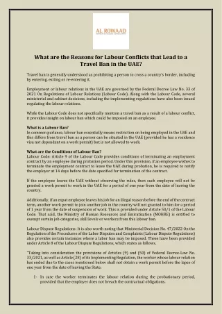 What are the Reasons for Labour Conflicts that Lead to a Travel Ban in the UAE?