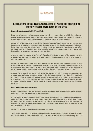 Learn More about False Allegations of Misappropriation of Money or Embezzlement