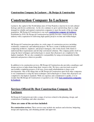 Construction Company In Lucknow - SK Design & Construction
