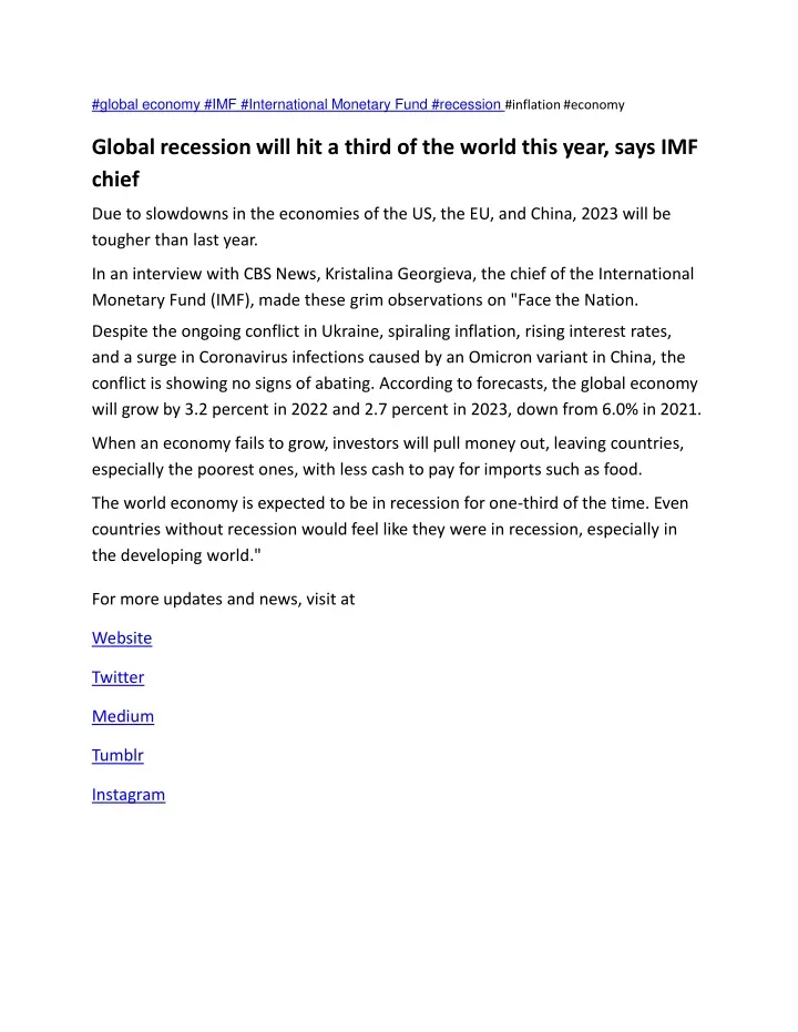 global economy imf international monetary fund