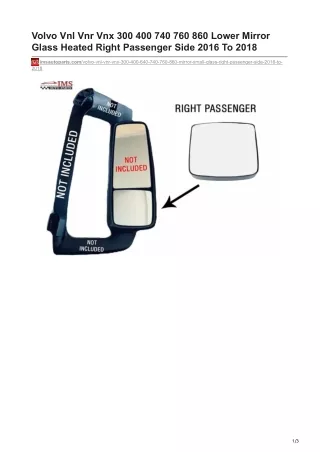 imsautoparts.com-Volvo Vnl Vnr Vnx 300 400 740 760 860 Lower Mirror Glass Heated Right Passenger Side 2016 To 2018