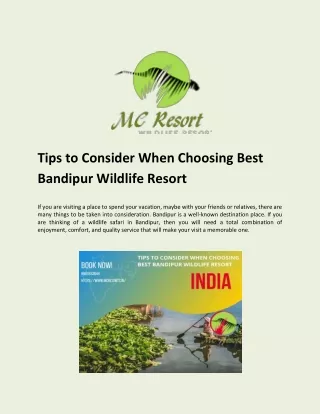 Tips to Consider When Choosing Best Bandipur Wildlife Resort