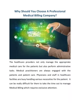 Why Should You Choose A Professional Medical Billing Company?