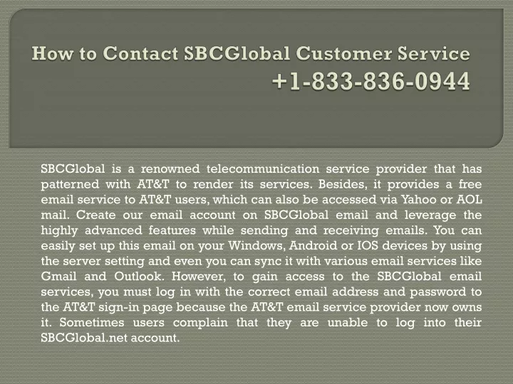 how to contact sbcglobal customer service 1 833 836 0944