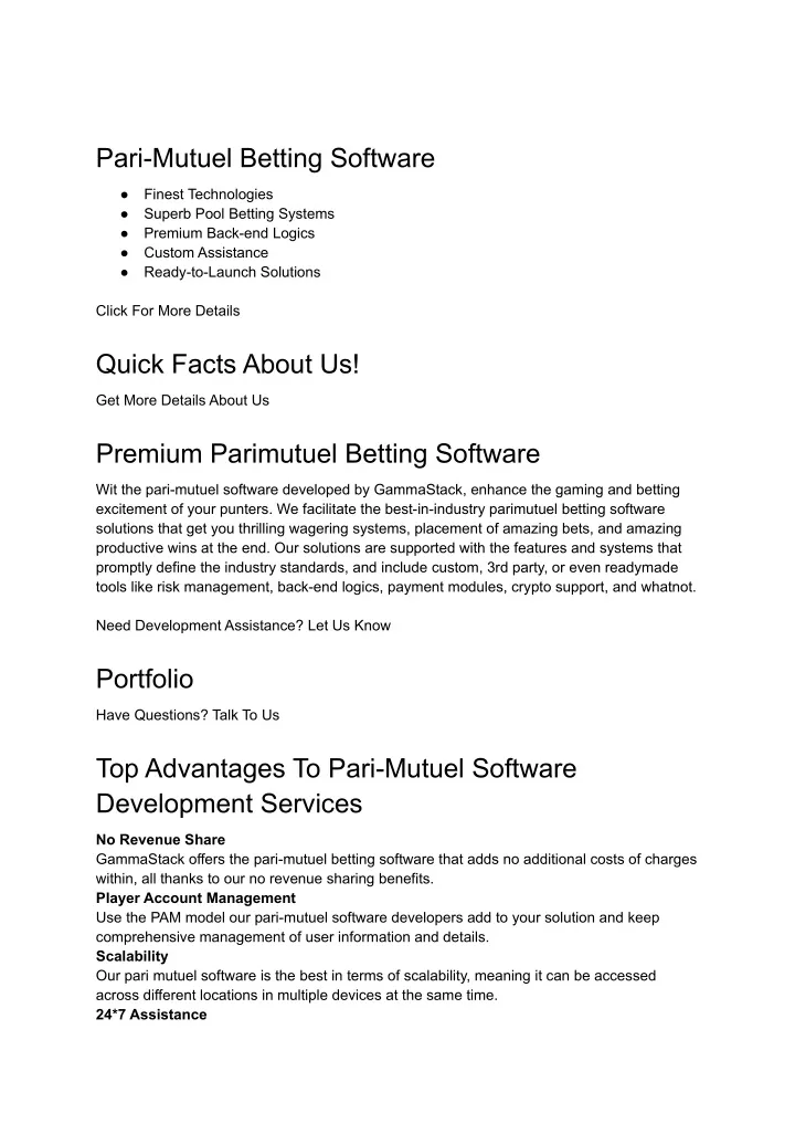 pari mutuel betting software