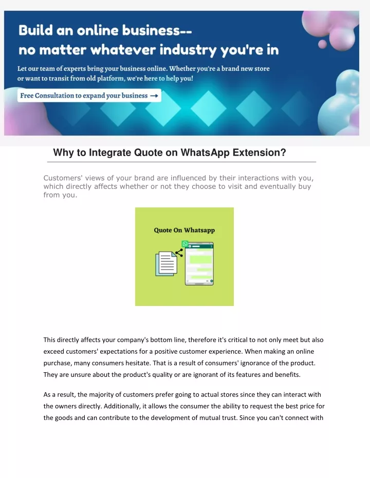 why to integrate quote on whatsapp extension