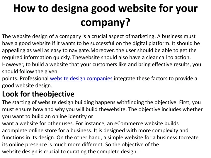 how to designa good website for your company